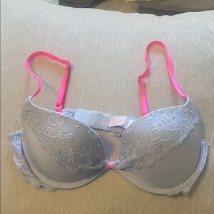 Victoria’s Secret Lavender Lace Trim and Rhinestone Bra with Pink Straps